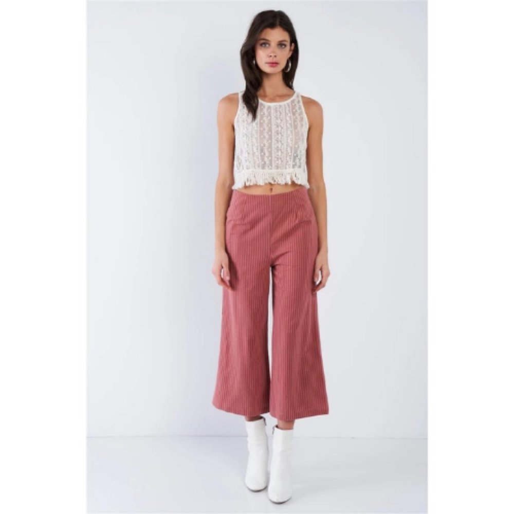 Women’s Dusty Rose Pink Cotton Pinstripe Gaucho Pants